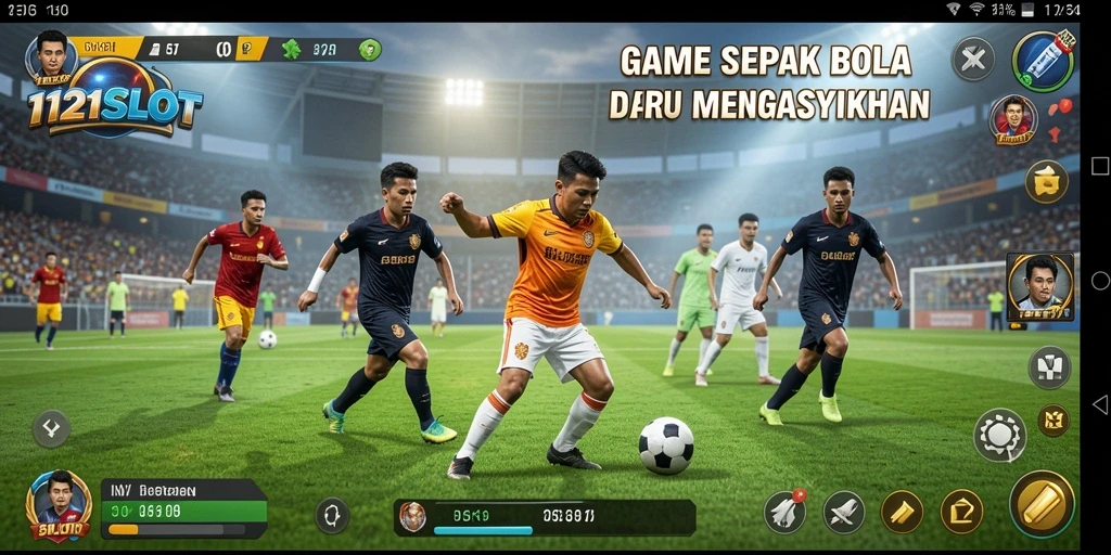 Tampilan gameplay seru di 1121SLOT dengan aksi sepak bola yang mendebarkan.
