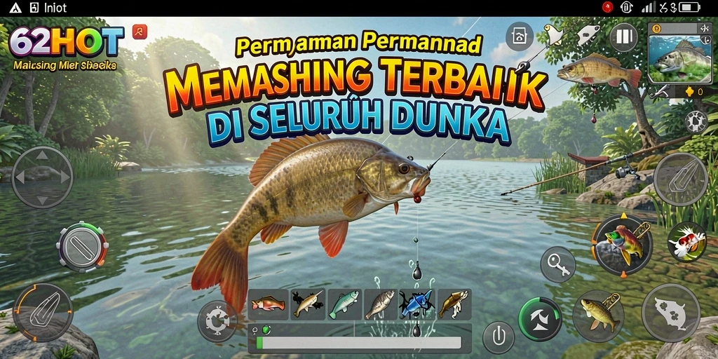 Tampilan gameplay 62HOT menunjukkan keseruan saat menangkap ikan.