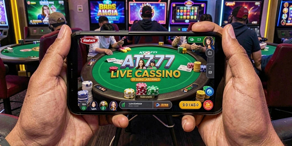 Screenshot AT777 menampilkan atmosfer Live Casino yang mendebarkan dan interaktif.