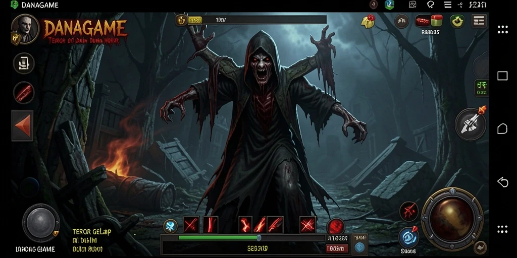 Tampilan gameplay seram dari DANAGAME yang penuh aksi horor.