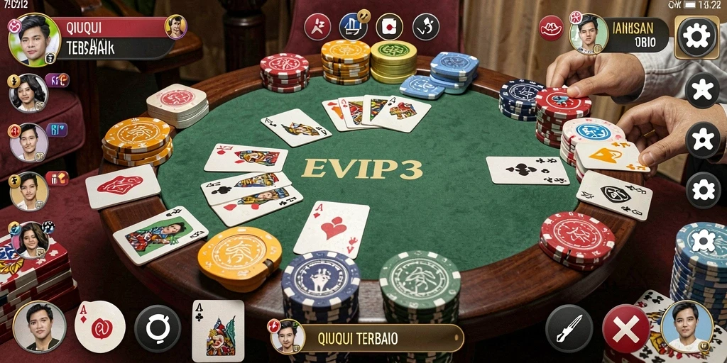 Tampilan menarik dari gameplay QiuQiu di EVIP3.