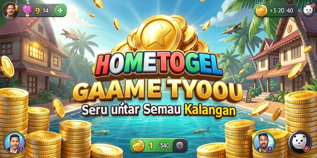 Screenshot utama HOMETOGEL menampilkan gameplay manajemen bisnis yang menarik.