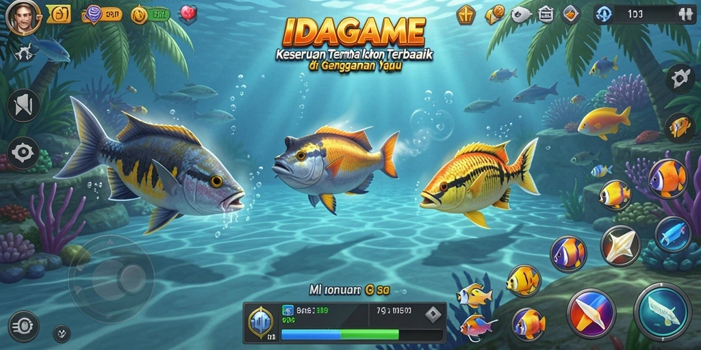 Tampilan gameplay menarik dengan ikan beragam untuk ditembak.