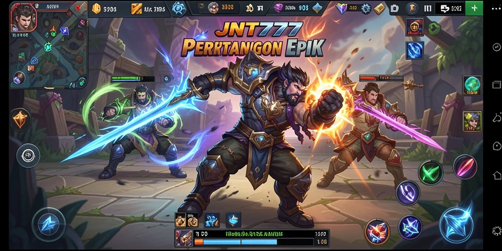 Tampilan seru dari pertarungan intens di JNT777 dengan karakter MOBA.