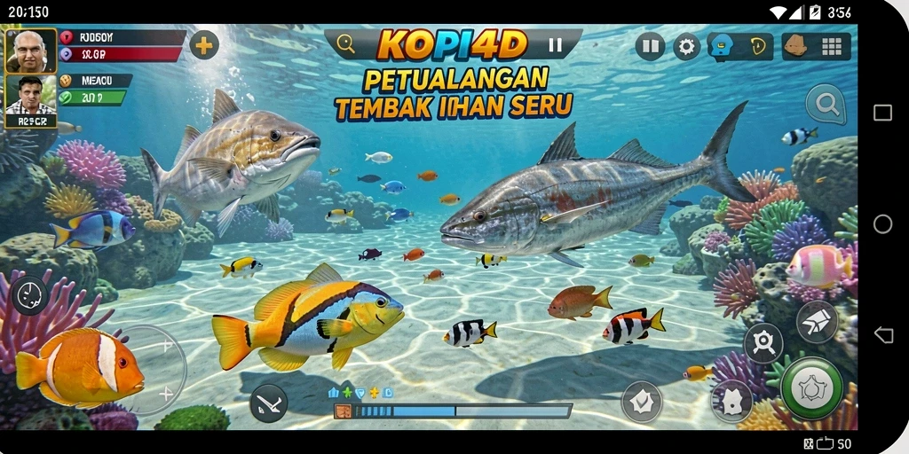 Screenshot gameplay KOPI4D menampilkan aksi seru menembak ikan.