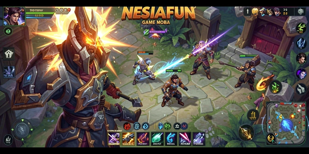 Screenshot gameplay NESIAFUN menampilkan aksi seru dalam pertarungan MOBA.