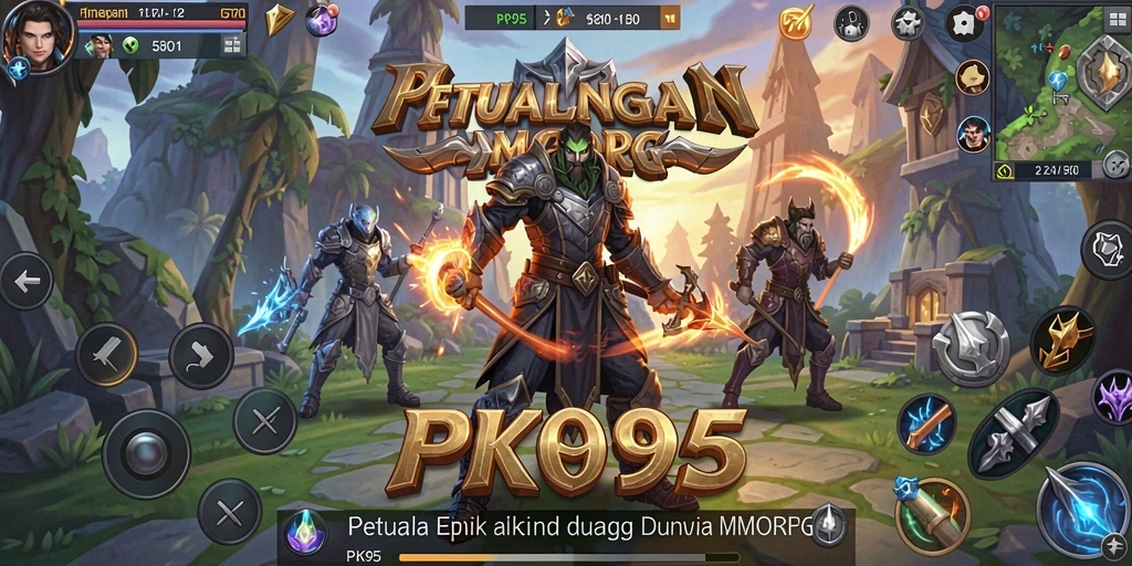 Tangkapan layar utama PK95 menampilkan aksi seru dalam pertempuran MMORPG.