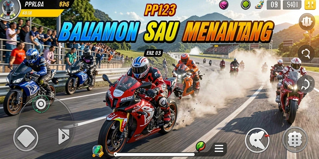 Menggambarkan aksi balap motor yang mendebarkan dari PP123.