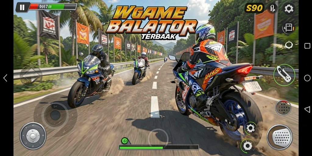Tampilan gameplay S80 yang mendebarkan dengan aksi balap motor.
