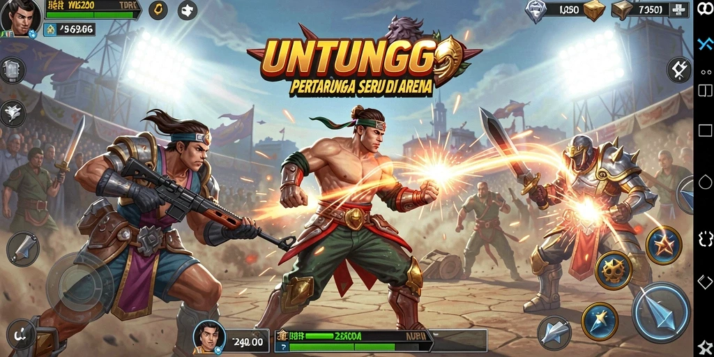 Screenshot dari UNTUNGGO menampilkan pertarungan seru dengan karakter yang beraksi.