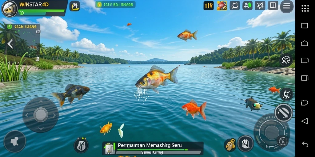 Tampilan gameplay WINSTAR4D yang menakjubkan saat memancing di laut.