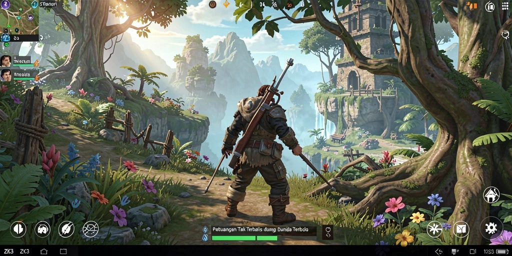 Tampilan gameplay ZK3 di dunia terbuka yang luas dan penuh petualangan.